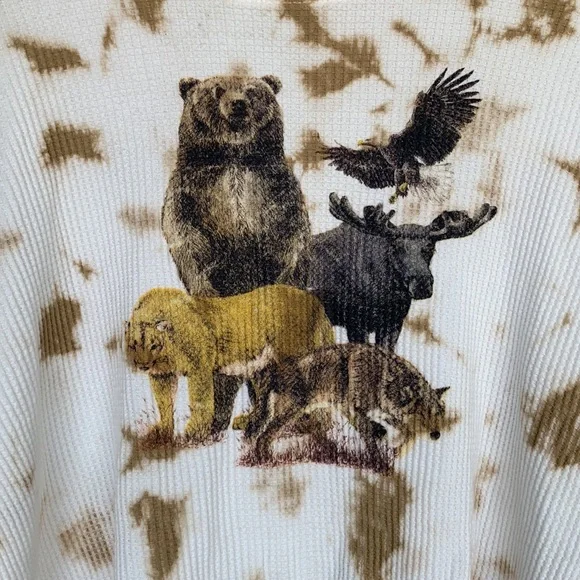 NWT FOREVER 21 WILDERNESS GRAPHIC CROP TOP WAFFLE KNIT LONG SLEEVE LOOSE FIT - Picture 4 of 6